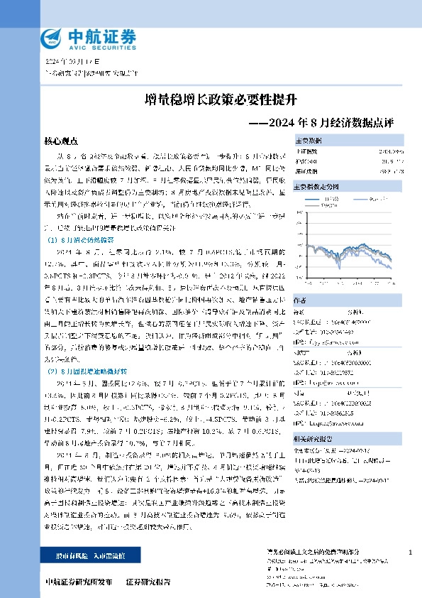 2024年8月经济数据点评：增量稳增长政策必要性提升
