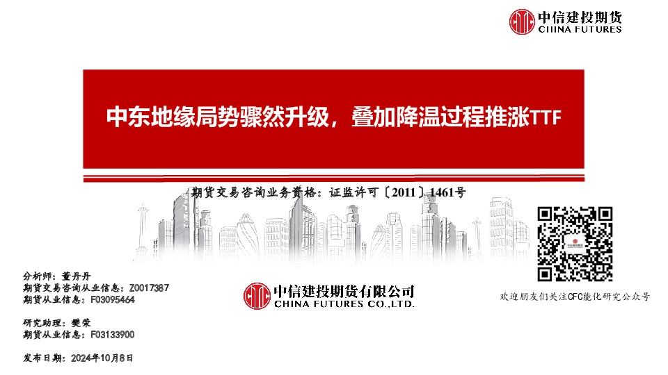 中东地缘局势骤然升级，叠加降温过程推涨TTF