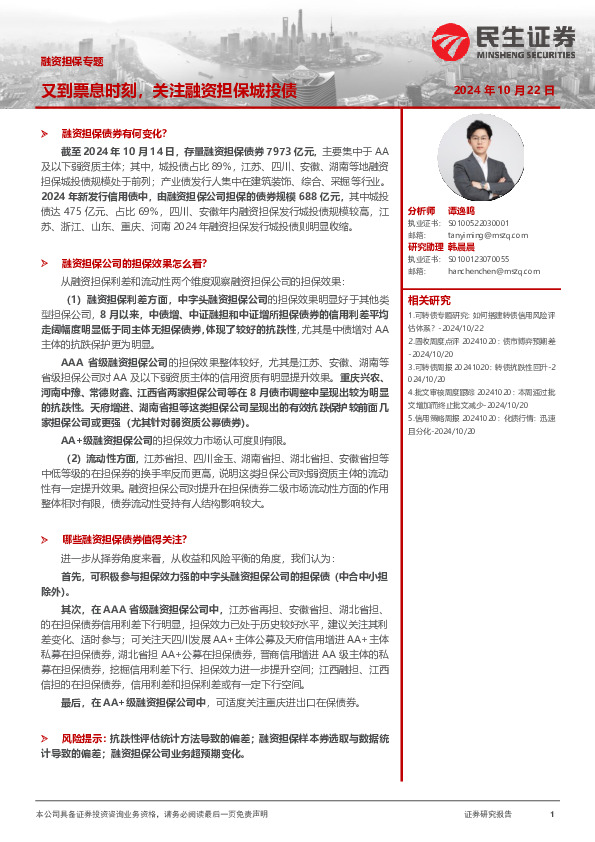 融资担保专题：又到票息时刻，关注融资担保城投债