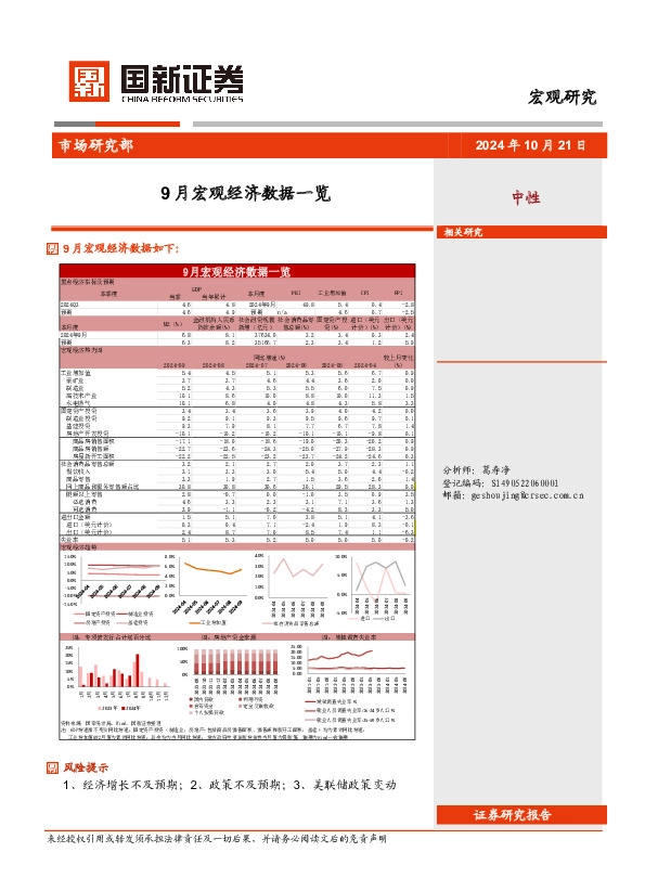 9月宏观经济数据一览