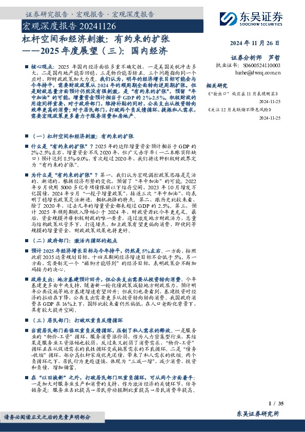 2025年度展望（三）：国内经济：杠杆空间和经济刺激：有约束的扩张