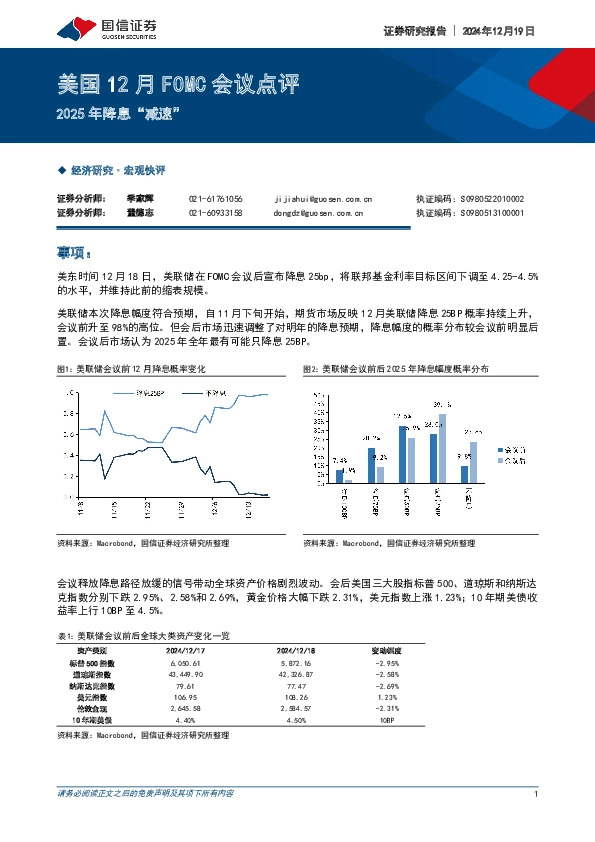 美国12月FOMC会议点评：2025年降息“减速”