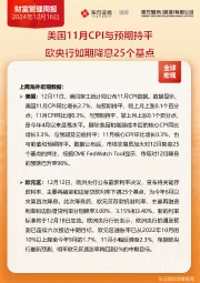 财富管理周报：美国11月CPI与预期持平 欧央行如期降息25个基点