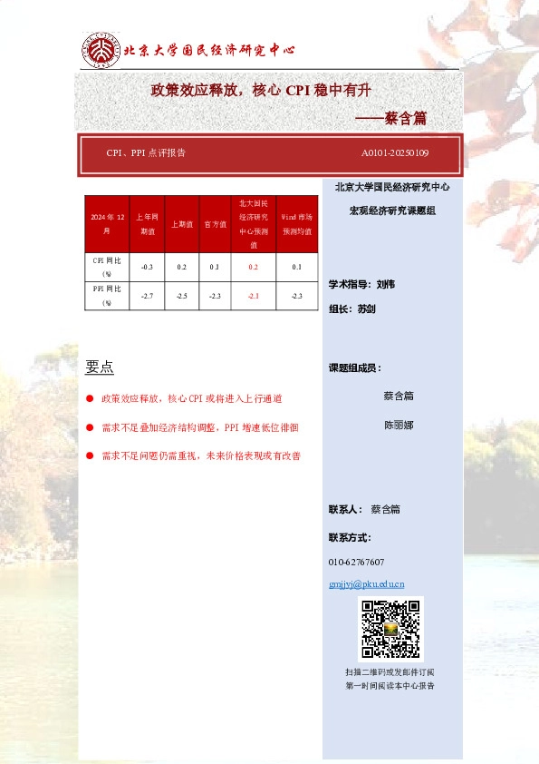 CPI、PPI点评报告：政策效应释放，核心CPI稳中有升