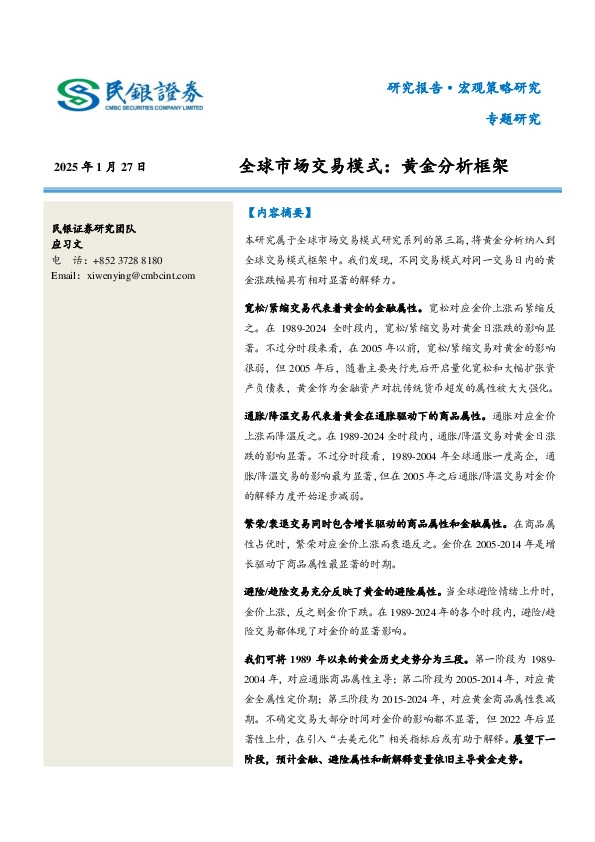 全球市场交易模式：黄金分析框架