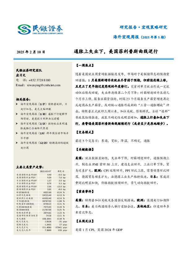 海外宏观周报（2025年第5期）：通胀上失业下，美国菲利普斯曲线逆行