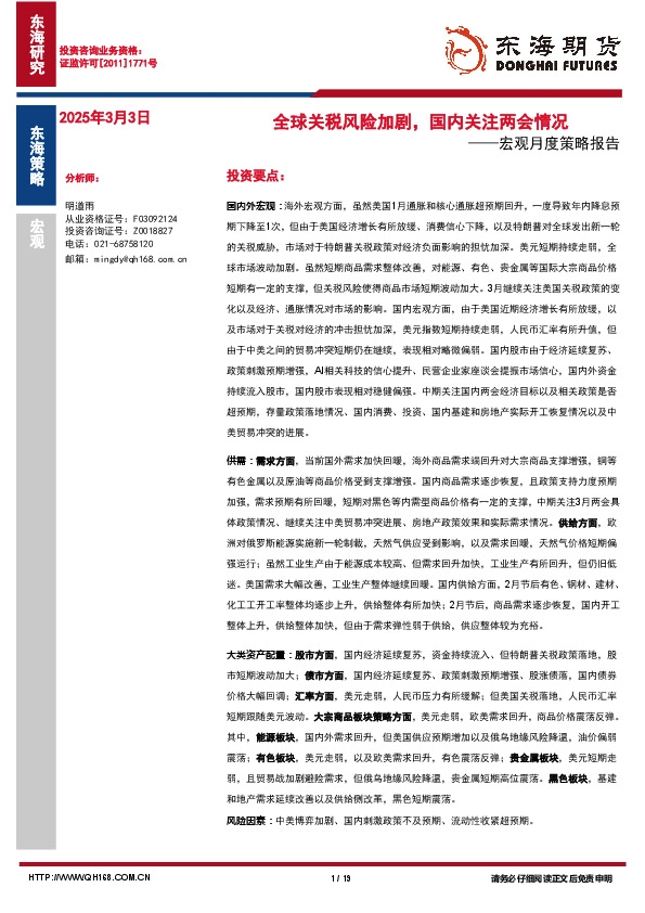 宏观月度策略报告：全球关税风险加剧，国内关注两会情况