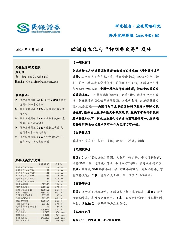 海外宏观周报（2025年第9期）：欧洲自主化与“特朗普交易”反转