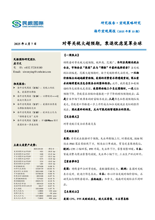 海外宏观周报（2025年第13期）：对等关税大超预期，衰退忧虑笼罩全球