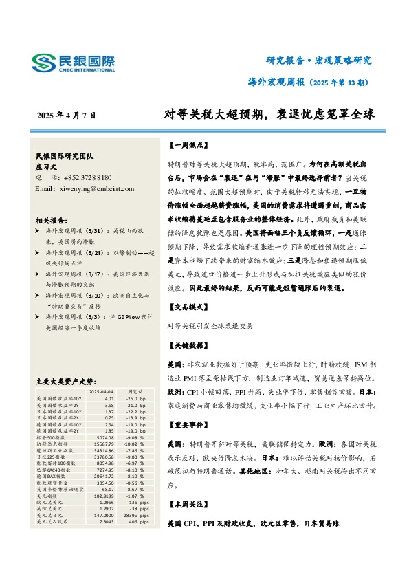 海外宏观周报（2025年第13期）：对等关税大超预期，衰退忧虑笼罩全球