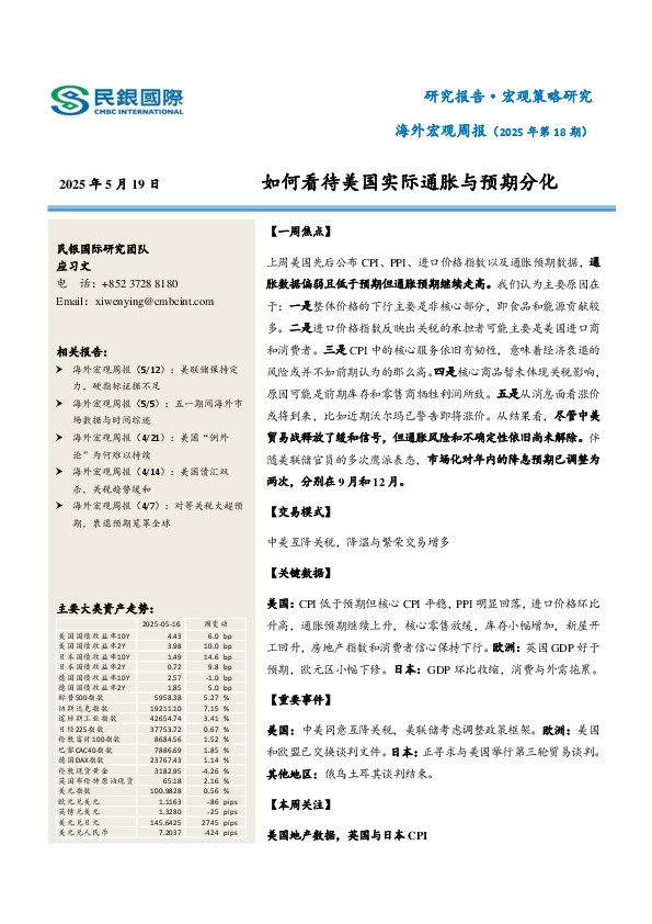 海外宏观周报（2025年第18期）：如何看待美国实际通胀与预期分化