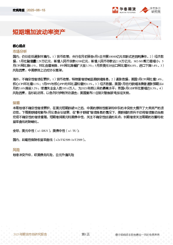 宏观周报：短期增加波动率资产