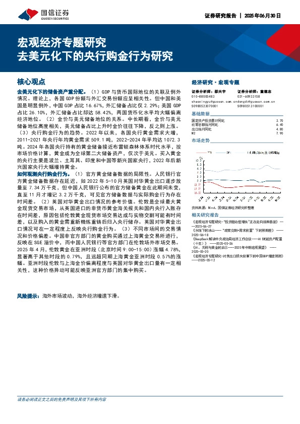 宏观经济专题研究：去美元化下的央行购金行为研究