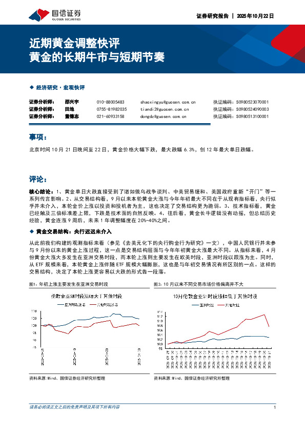 近期黄金调整快评：黄金的长期牛市与短期节奏