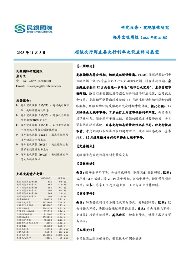 海外宏观周报（2025年第39期）：超级央行周主要央行利率决议点评与展望