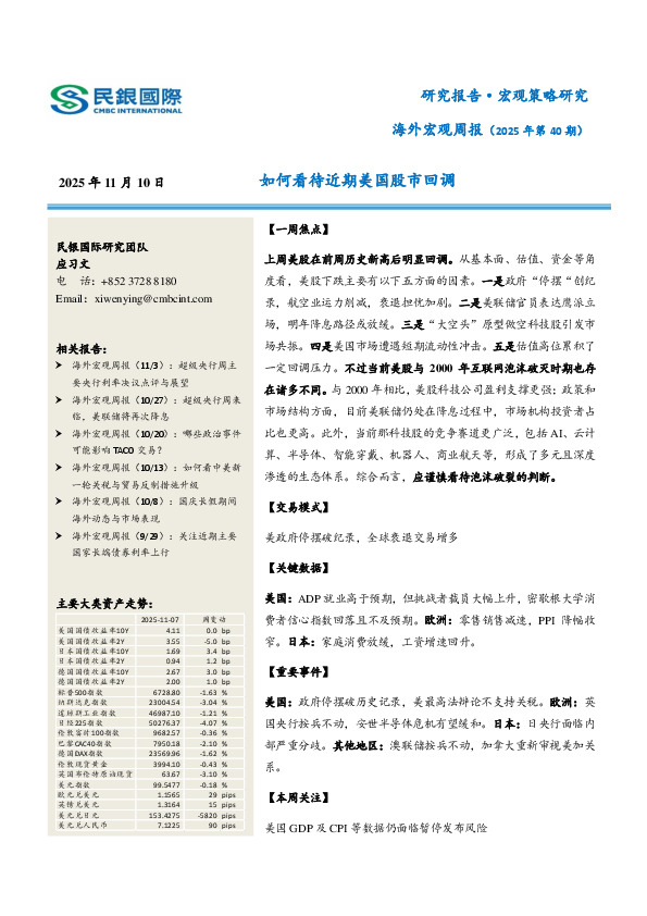 海外宏观周报（2025年第40期）：如何看待近期美国股市回调