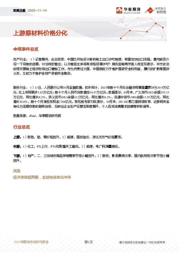 宏观日报：上游原材料价格分化