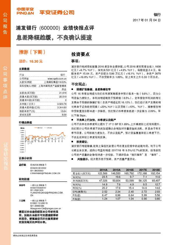 业绩快报点评:息差降幅趋缓,不良确认提速