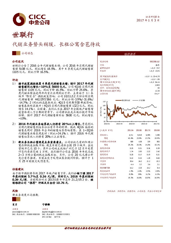 代销业务势头稍缓,长租公寓含苞待放