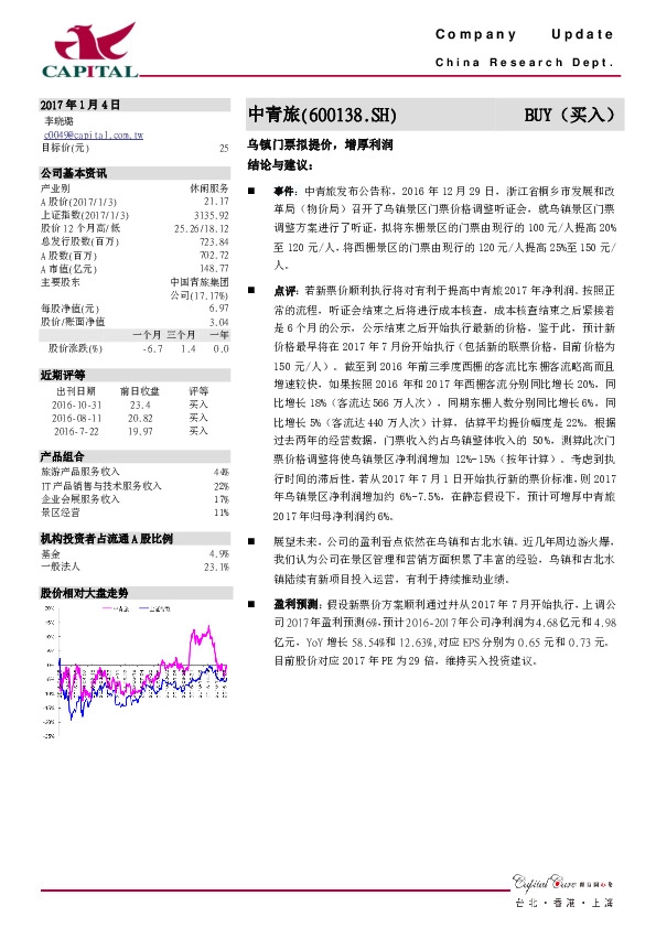 乌镇门票拟提价,增厚利润