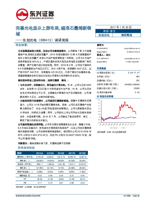 调研简报:完善光电显示上游布局,瞄准石墨烯新领域