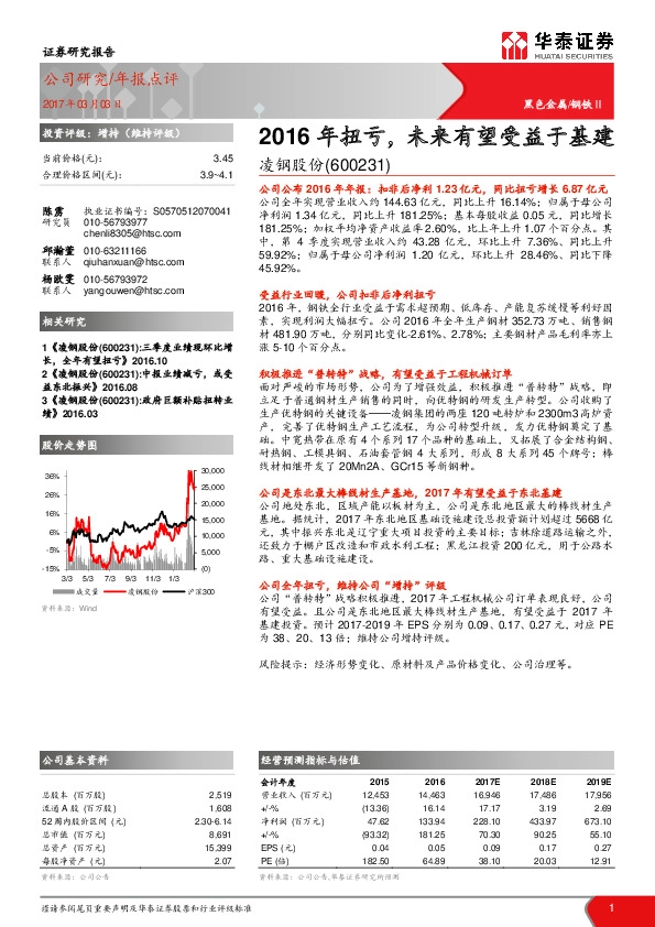 2016年扭亏,未来有望受益于基建