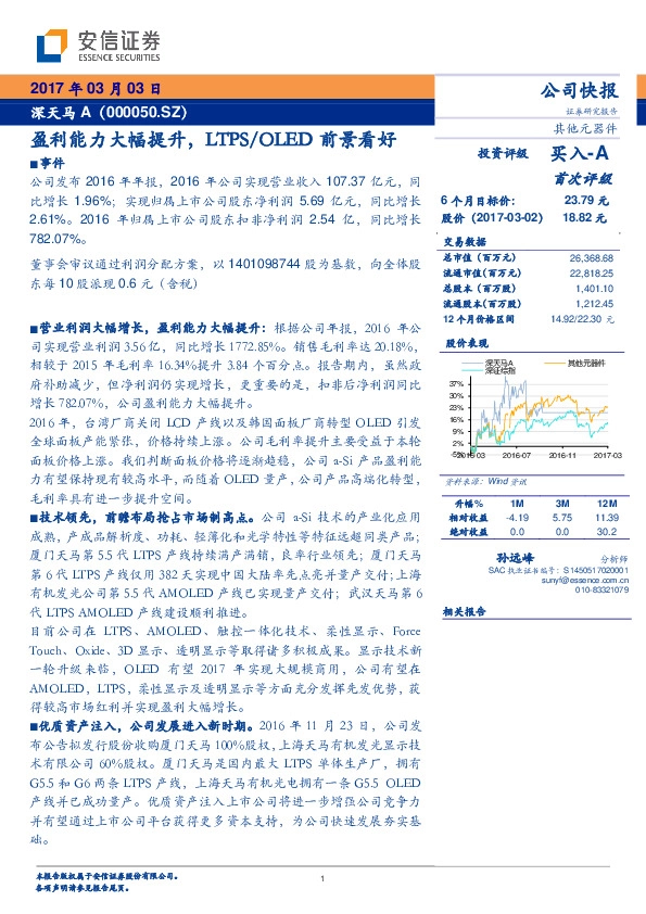 盈利能力大幅提升,LTPS/OLED前景看好