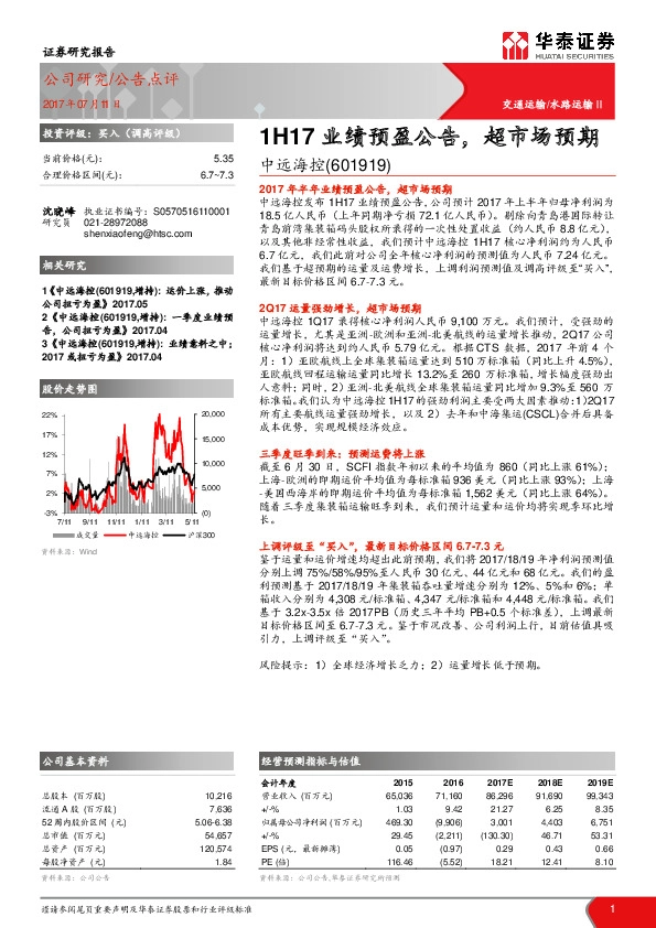 1H17业绩预盈公告，超市场预期