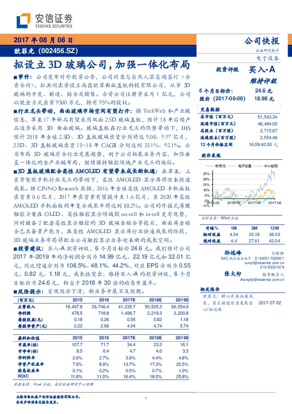 拟设立3D玻璃公司，加强一体化布局