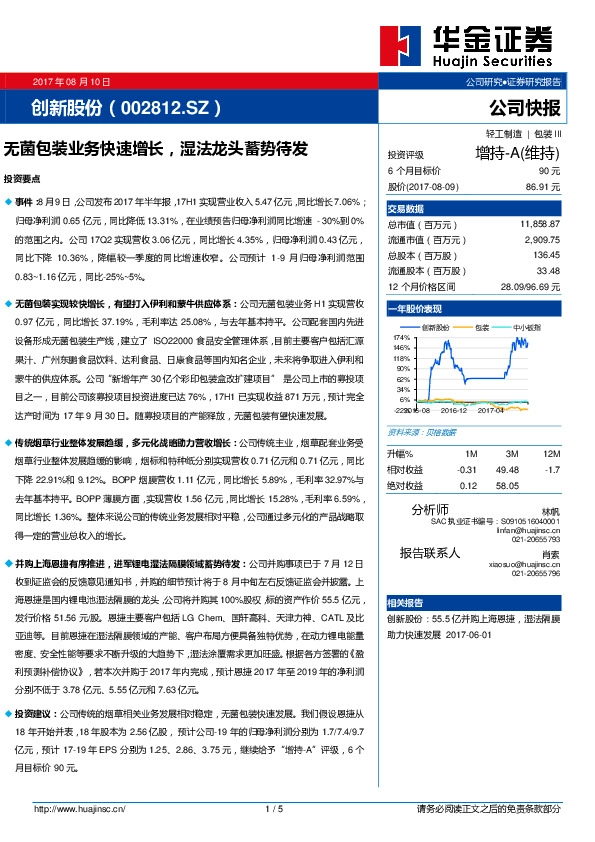 无菌包装业务快速增长，湿法龙头蓄势待发