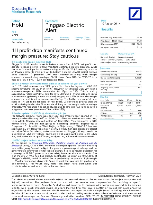 1H profit drop manifests continued margin pressure; Stay cautious