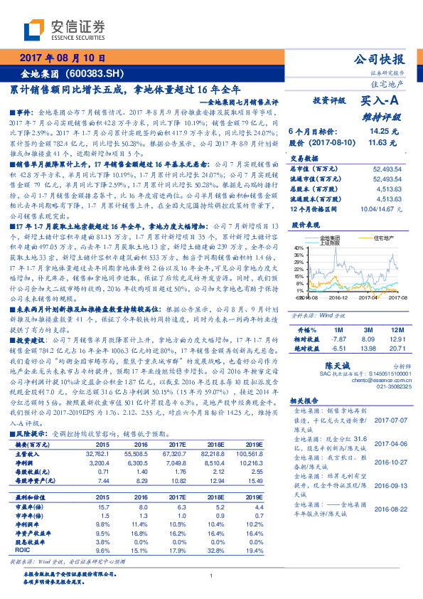 七月销售点评：累计销售额同比增长五成，拿地体量超过16年全年