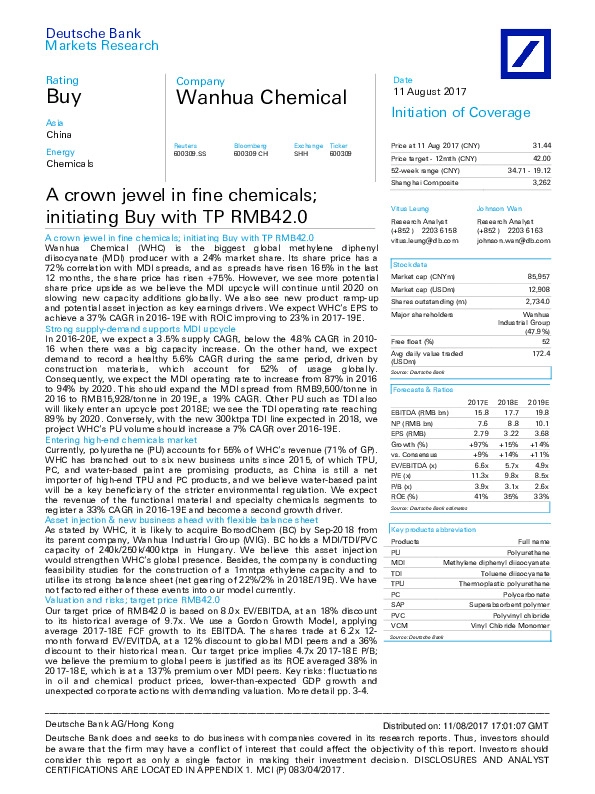 A crown jewel in fine chemicals; initiating Buy with TP RMB42.0