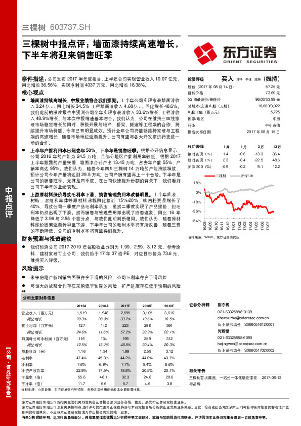 中报点评：墙面漆持续高速增长，下半年将迎来销售旺季