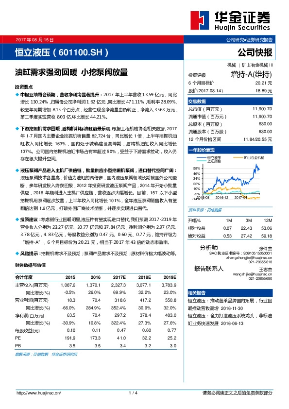 油缸需求强劲回暖 小挖泵阀放量
