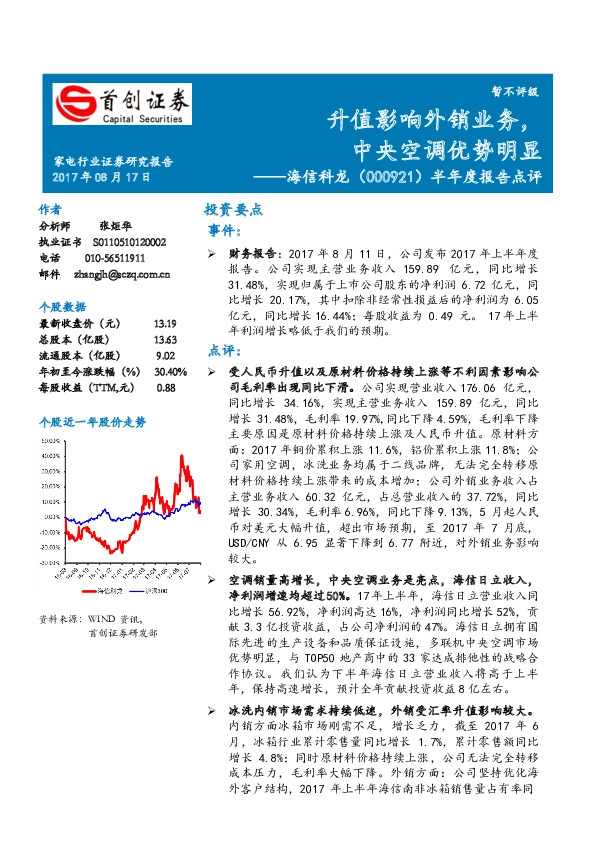 升值影响外销业务，中央空调优势明显