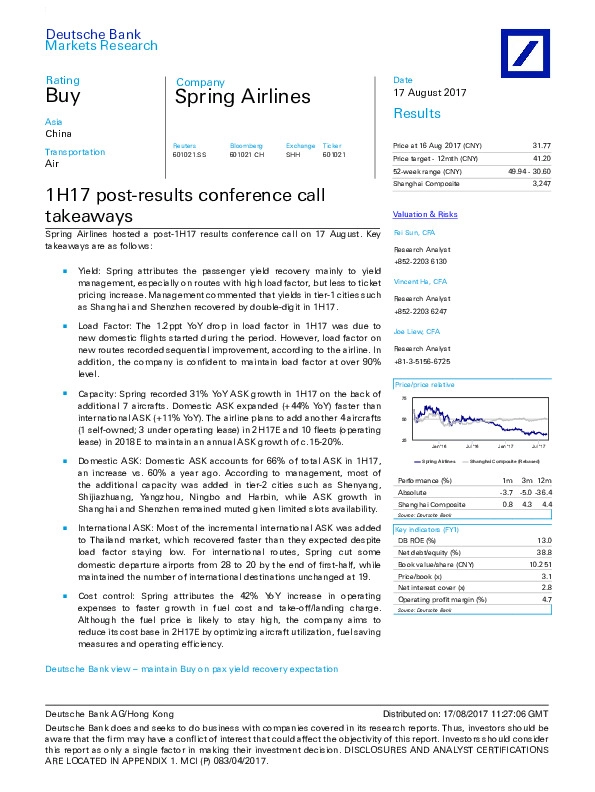 1H17 post -results conference call takeaways