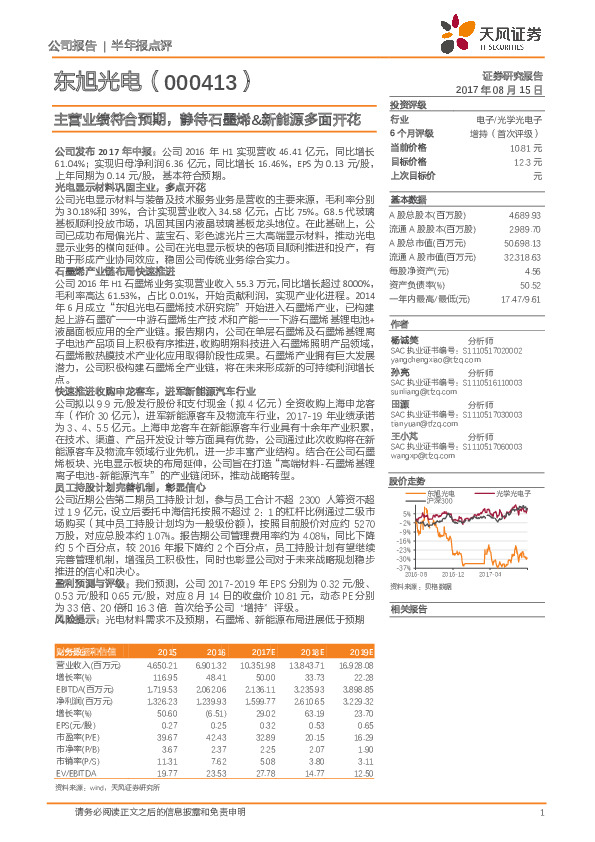 主营业绩符合预期，静待石墨烯&新能源多面开花