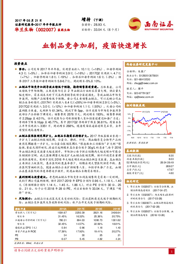 血制品竞争加剧，疫苗快速增长