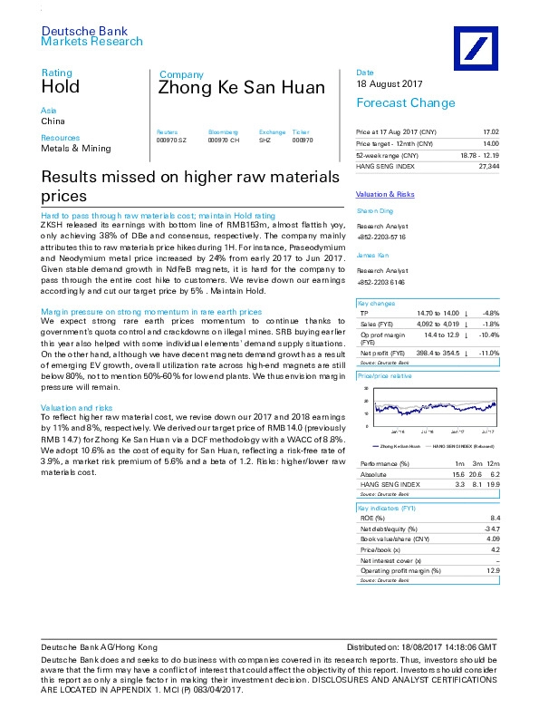 Results missed on higher raw materials prices