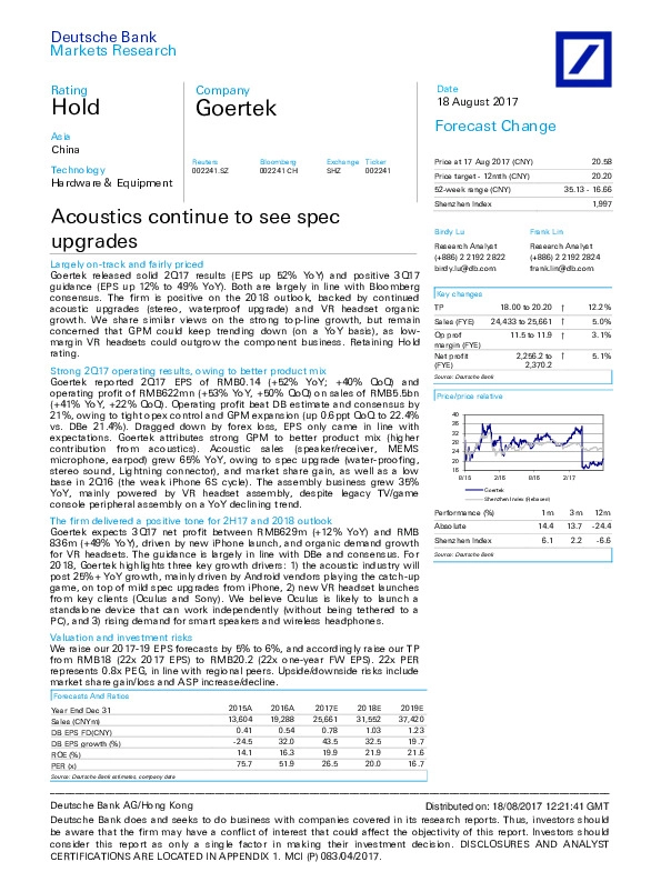 Acoustics continue to see spec upgrades