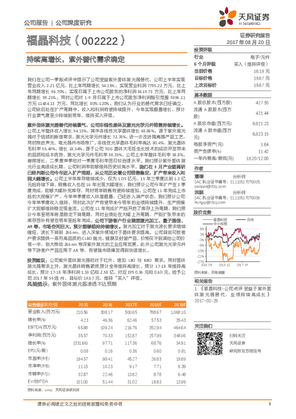 持续高增长，紫外替代需求确定