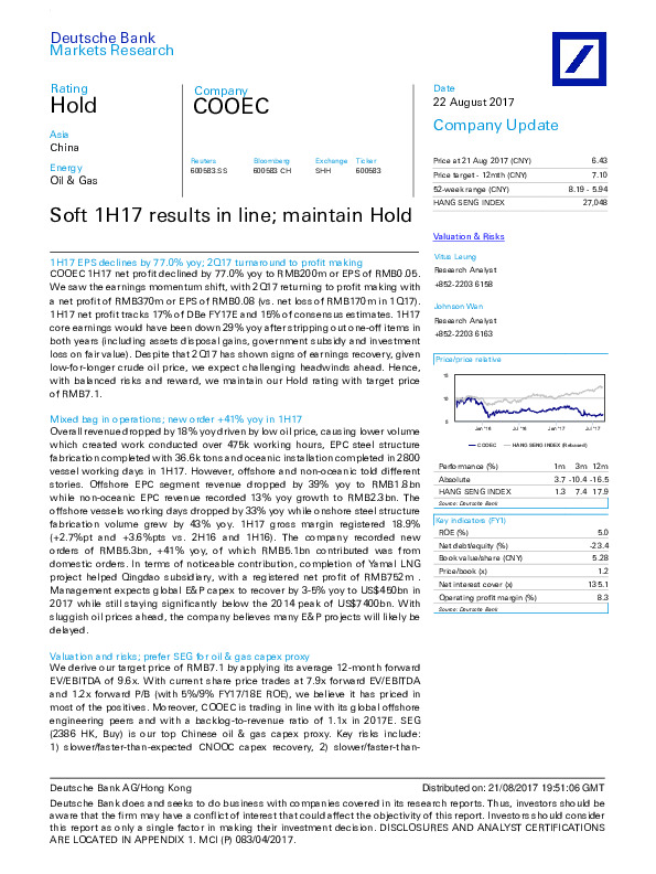 Soft 1H17 results in line; maintain Hold