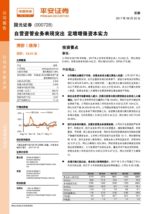 自营资管业务表现突出 定增增强资本实力
