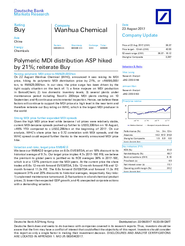 Polymeric MDI distribution ASP hiked by 21%; reiterate Buy