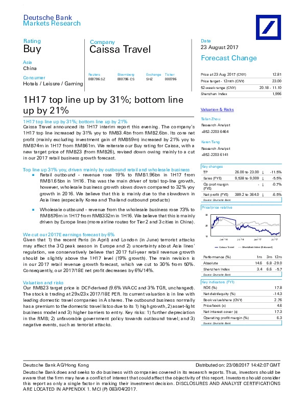1H17 top line up by 31%; bottom line up by 21%