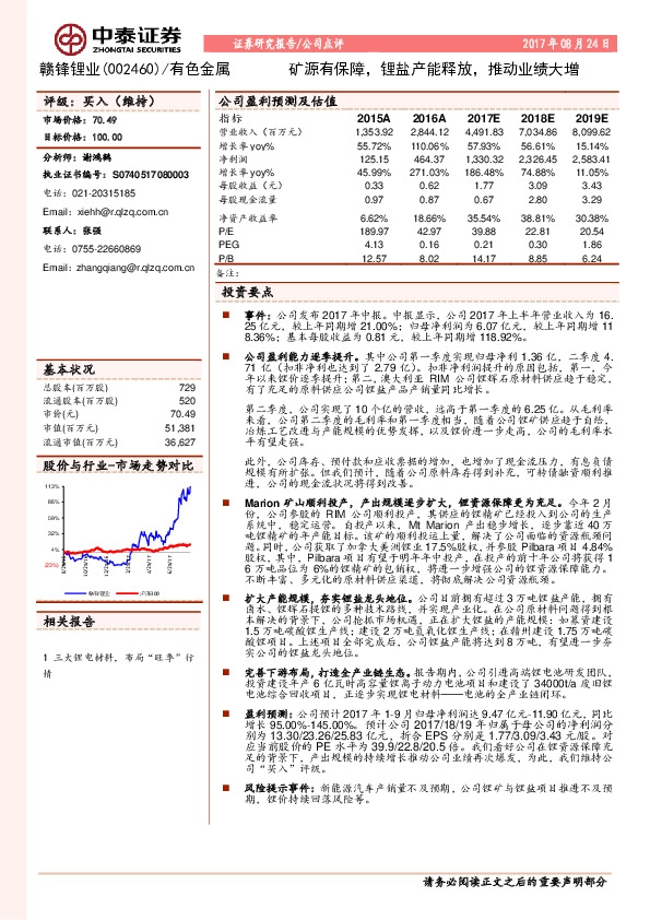 矿源有保障，锂盐产能释放，推动业绩大增