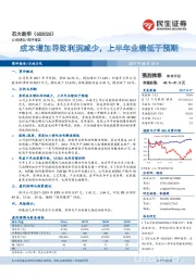 成本增加导致利润减少，上半年业绩低于预期