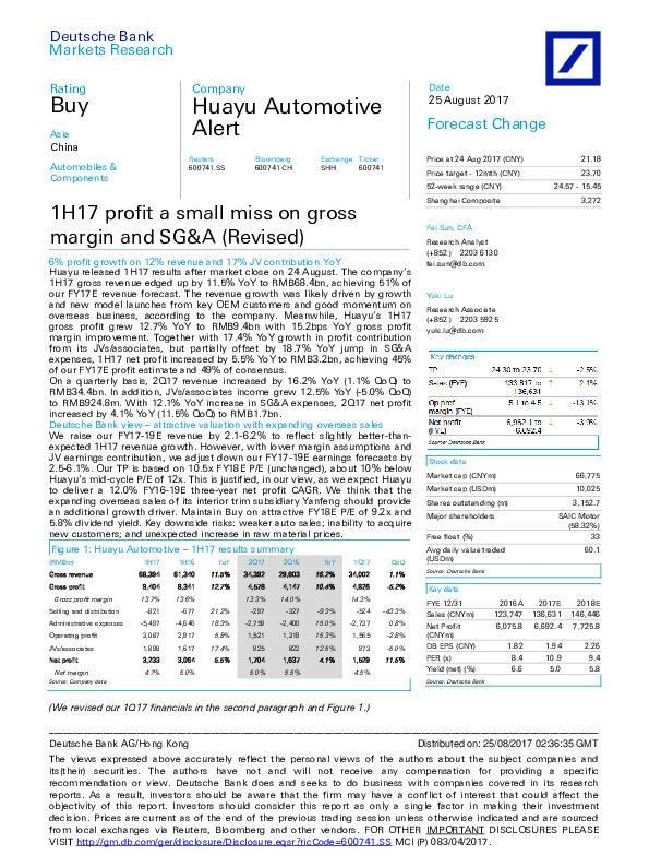 1H17 profit a small miss on gross margin and SG&A (Revised)