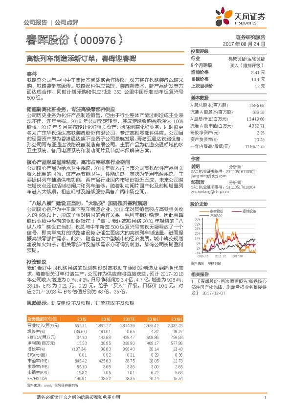 高铁列车制造添新订单,春晖迎春晖